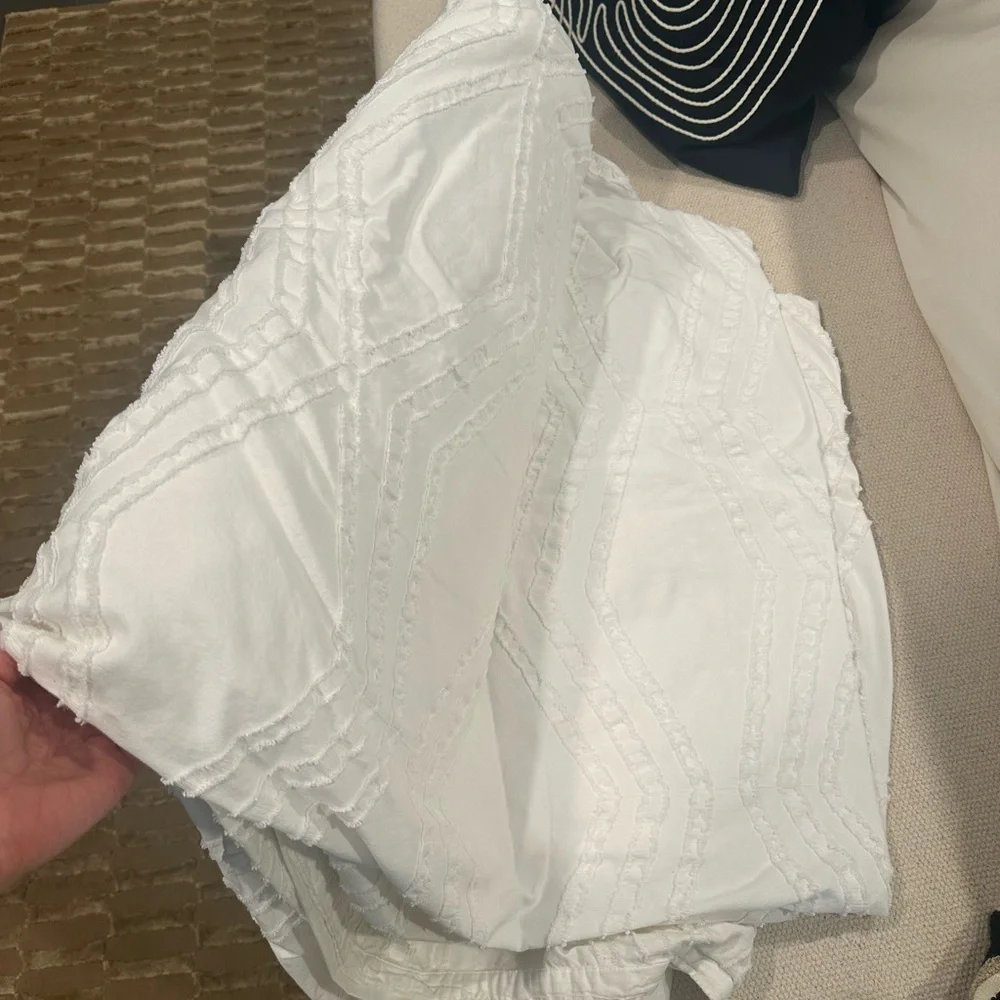 West Elm White Textured Geometric Duvet Cover